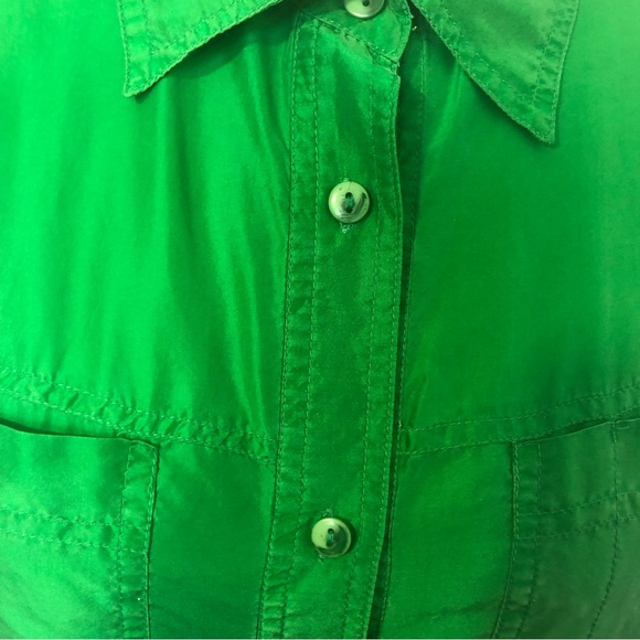 Vintage - 100% Silk Lime Green Button Up Shirt - Size S - Picture 4 of 5